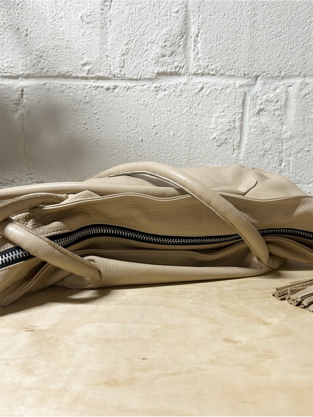 Village Tannery Beige Pebbled Leather Slouchy Shoulder Bag, Design By Sevestet - Picture 8 of 13